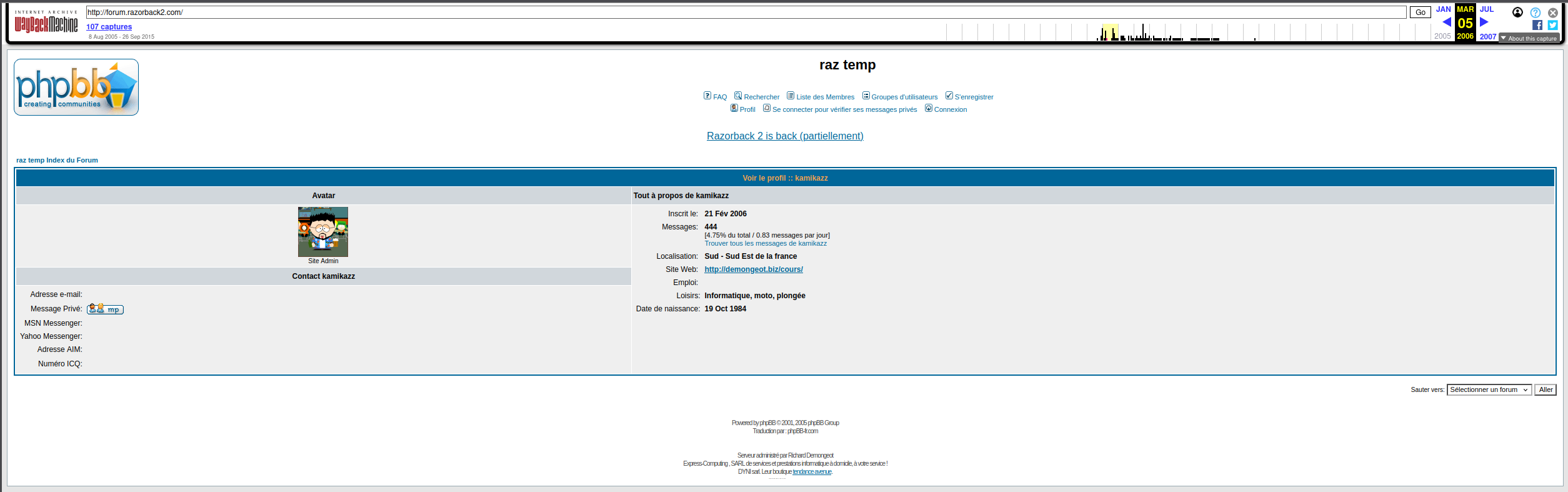 Profil Kamikazz - Admin serveur Razorback